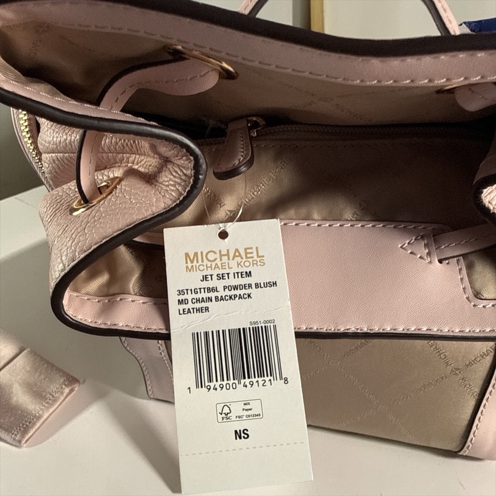 Michael Kors Blush Pink Pebbled Leather Chain-Accent Backpack - Picture 3 of 4